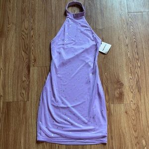Superdown Purple Cosmic Star Halter Mini Dress